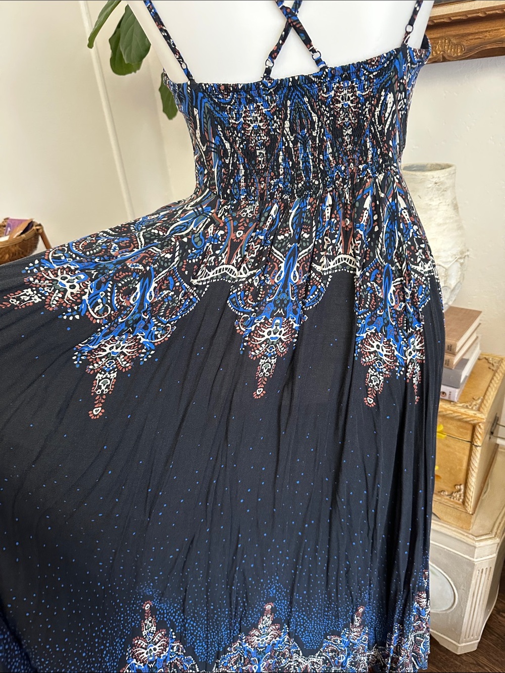 Free People Black Maxi Dress with Blue & Cream Paisley Print - Picture 11 of 14